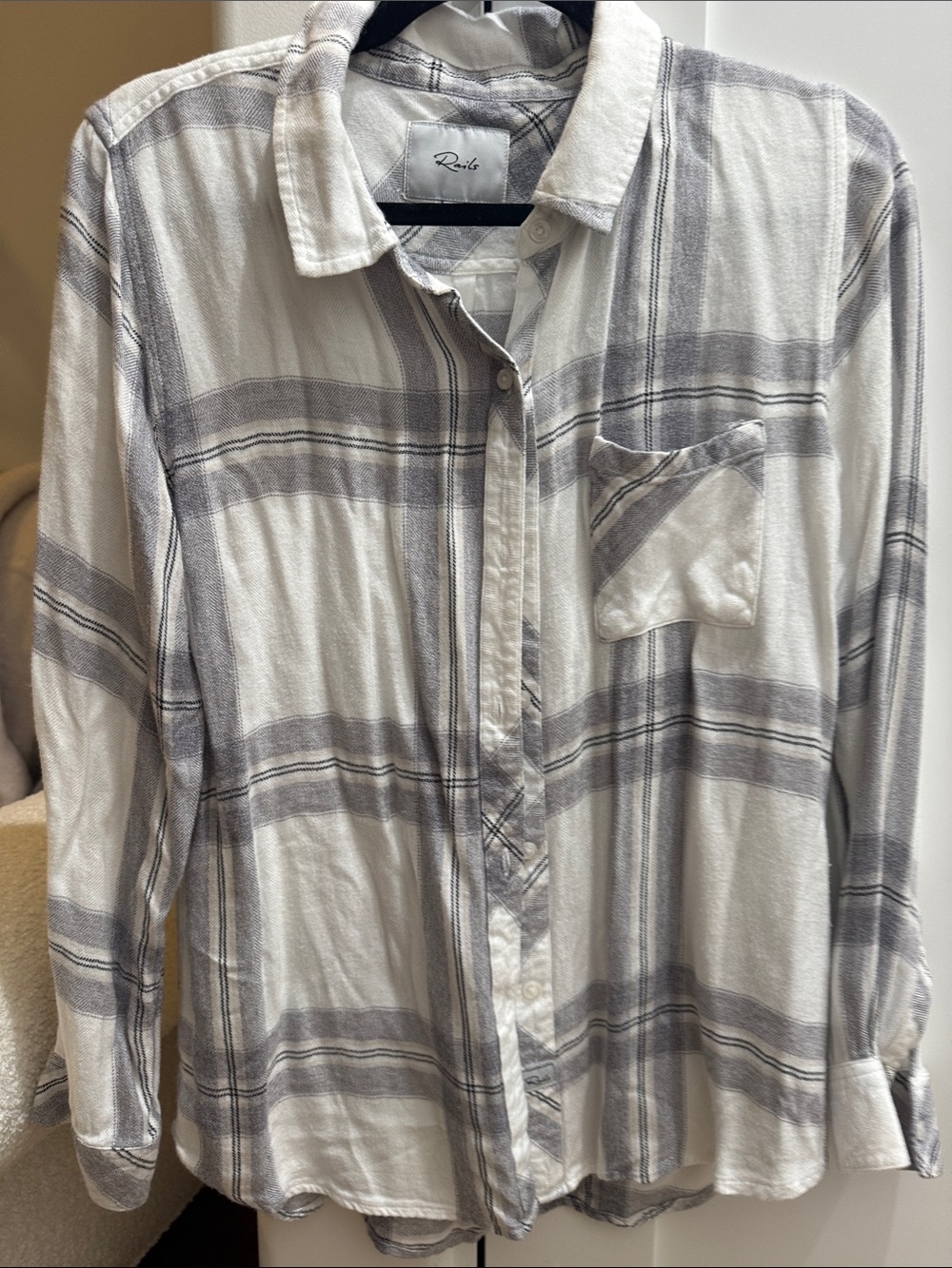 Rails White and Gray Plaid Button-Down Shirt